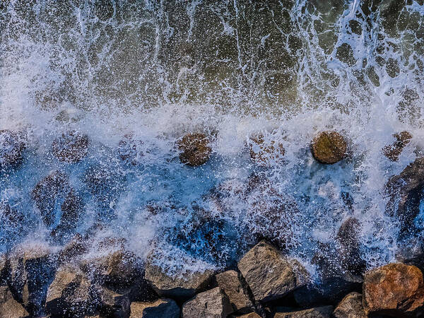 Waves Crashing on Rocky Shore Art Print