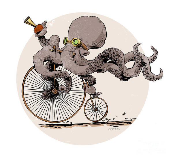 Octopus Riding a Penny-Farthing Wall Art