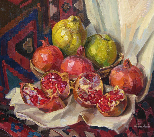 Pomegranates and Green Apples Still Life Wall Art
