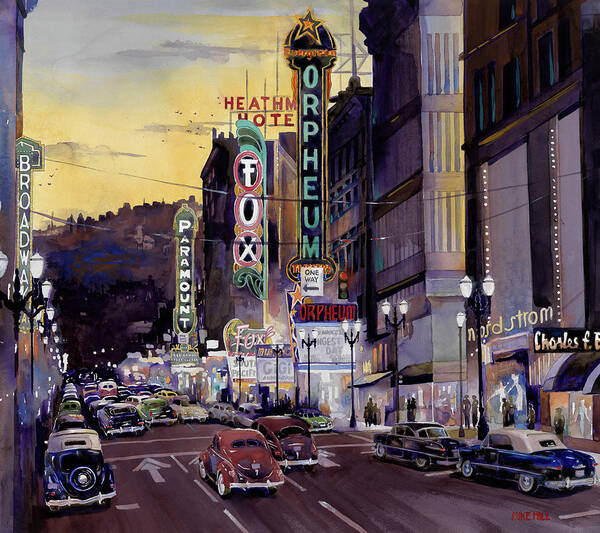 Vintage City Street at Dusk Wall Art