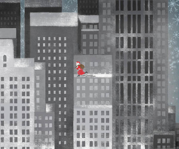 Winter Wall Art featuring the digital art Santa Clause Running On A Skyscraper by Jutta Kuss