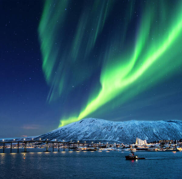 Northern Lights Over Snowy Mountain Wall Art