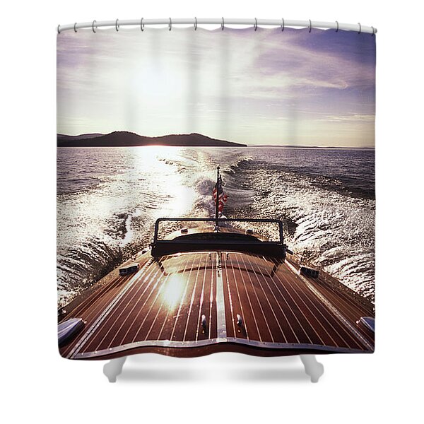 Sunset Sailing on a Speedboat Shower Curtain