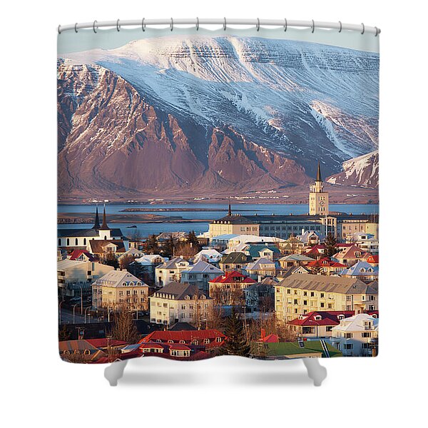 Reykjavik with Snow-Capped Mountains Shower Curtain