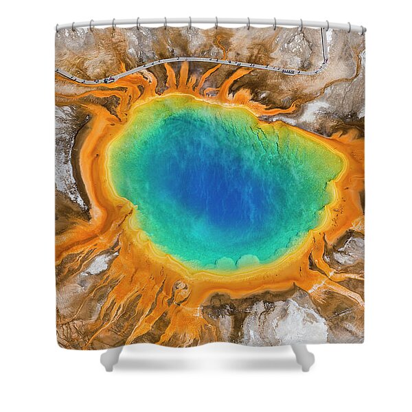 Grand Prismatic Spring Aerial View Shower Curtain