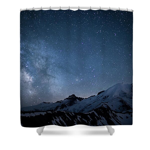 Night Sky Over Snowy Mountains Shower Curtain