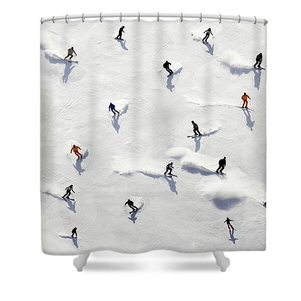 Skiers on Pristine Snowy Slope Shower Curtain