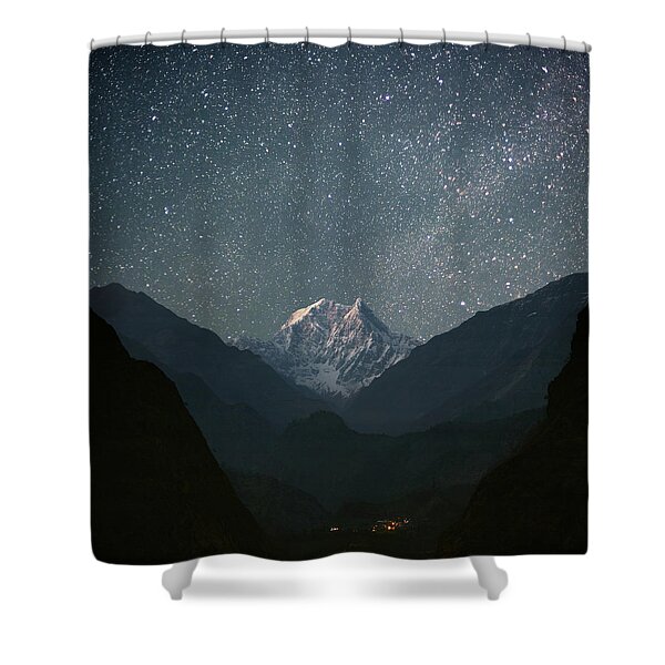 Starlit Mountain Nightscape Shower Curtain