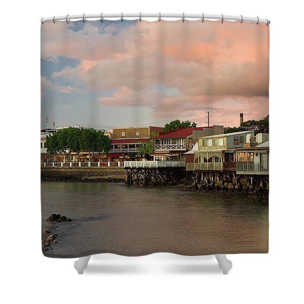 Coastal Town at Sunset Shower Curtain