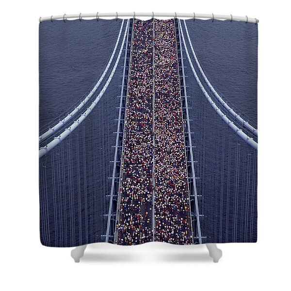 Massive Crowd on Suspension Bridge Shower Curtain