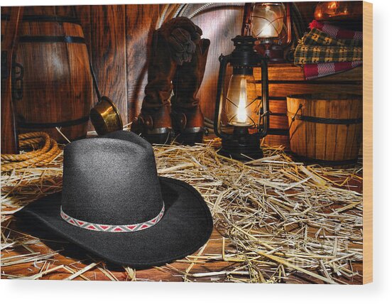 Rustic Cowboy Essentials Scene Wood Print
