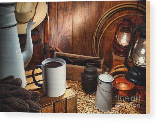 Rustic Western Coffee Scene Wood Print