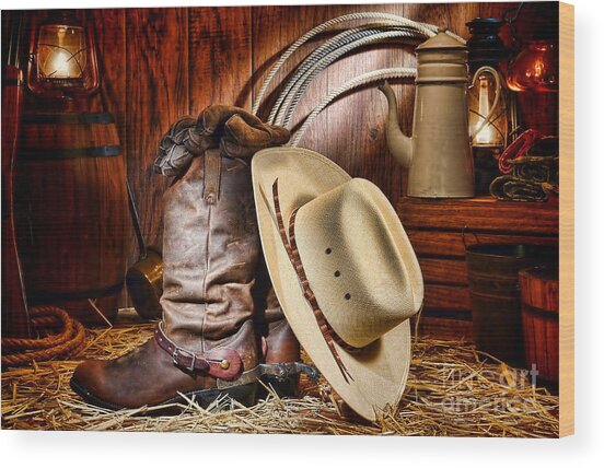 Rustic Cowboy Gear Wood Print