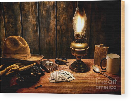 Vintage Western Table Setting Wood Print