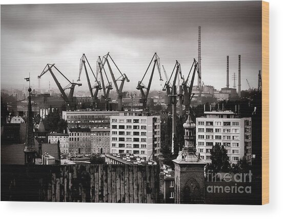 Gdansk Shipyard Skyline Wood Print