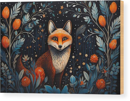 A Scandinavian Folk Art Depiction Of A Curious Fox In A Winter Forest No 3 Wood Print