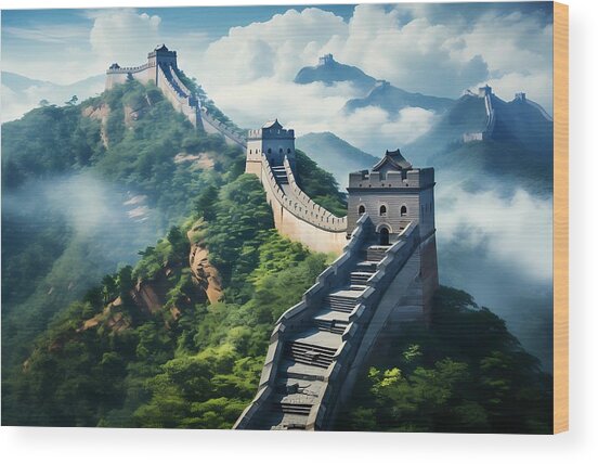 Great Wall Of China In Hyperrealistic Style No 1 Wood Print
