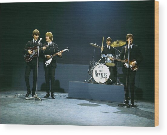 The Beatles Performing On Stage Wood Print