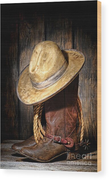 Western Hat and Boots Still Life Wood Print