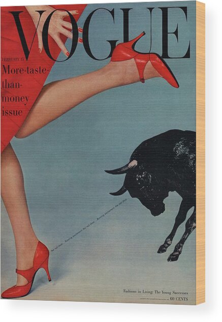 Red Heels and Charging Bull Wood Print