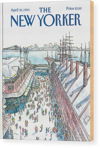 Bustling Street Along the Waterfront Wood Print