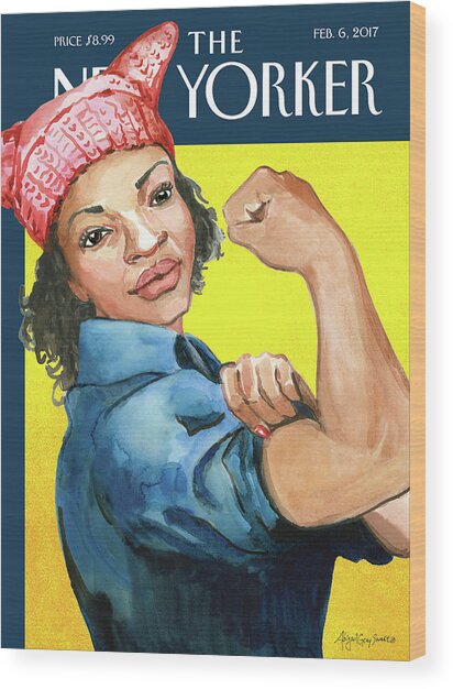 Empowered Woman with Pink Hat Wood Print