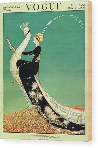 Elegant Woman Riding a White Bird Wood Print