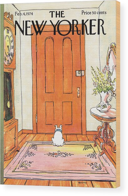 Dog Waiting by Front Door Wood Print