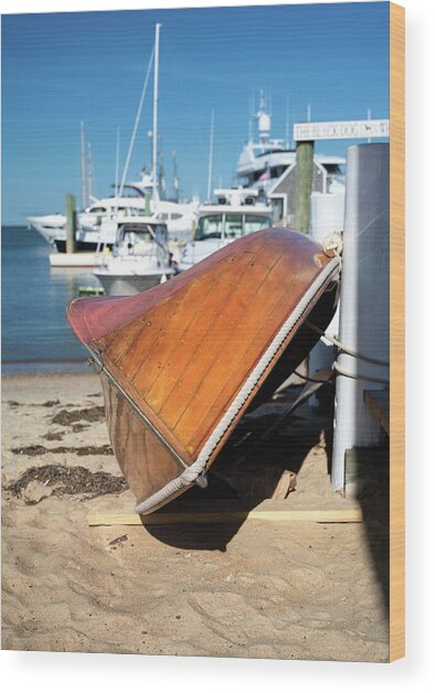 Wooden Rowboat on Sandy Beach Wood Print