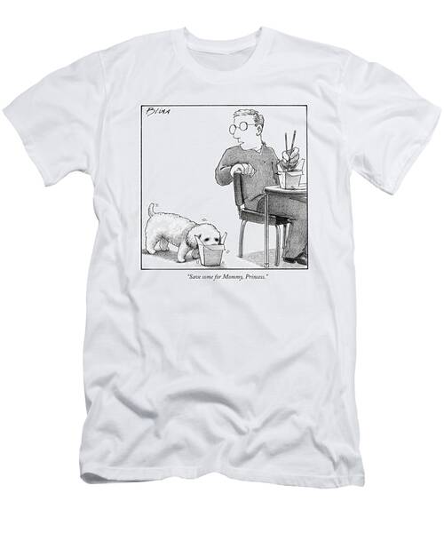 Man Watching Dog Eating Takeout T-Shirt