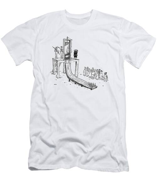 Satirical Guillotine Bowling Scene T-Shirt