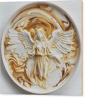 Intricate coffee art pattern depicting an angel_1 Wood Print by Andre Petrov