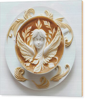 Intricate_coffee_art_as_white_angel_2 Wood Print by Andre Petrov