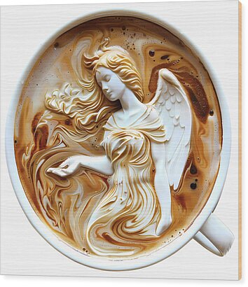Intricate_coffee_art_as_white_angel_3 Wood Print by Andre Petrov