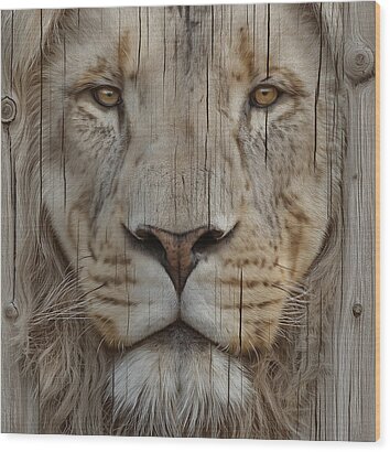 Majestic Lion Merged with Wood Texture Wood Print by Andre Petrov