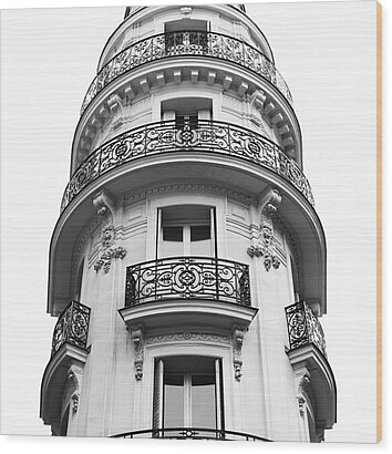 Rue de Hanovre Flatiron Balconies Wood Print by Ron Berezuk