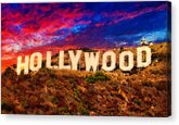 Hollywood Sign In The Sunset Light With A Dramatic Sky - Digital Painting Acrylic Print
