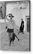 Woman Walking on a Sunny Street Acrylic Print