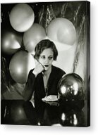 Woman With Balloons and Mirror Ball Acrylic Print
