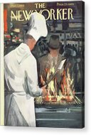 Chef Grilling in Bustling Street Scene Acrylic Print
