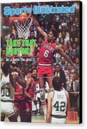 Julius Erving Dunking Over Boston Players Canvas Print