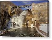 Majestic Waterfall Under Stone Bridge Canvas Print