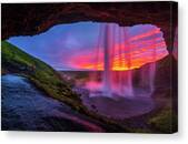 Iceland, South Iceland, Suwurland, Sunset From The Footpath Behind Seljalandsfoss Waterfall #4 Canvas Print