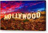 Hollywood Sign In The Sunset Light With A Dramatic Sky - Digital Painting Canvas Print