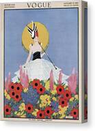 A Vogue Cover Of A Woman With Flowers Art Print by Margaret B