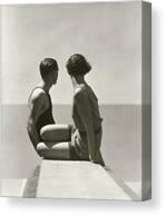 Couple in Vintage Swimwear Canvas Print