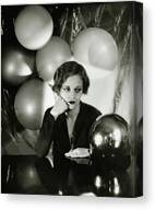 Woman With Balloons and Mirror Ball Canvas Print