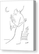 Elegant Smoking Couple Under Moonlight Canvas Print by Saul Steinberg