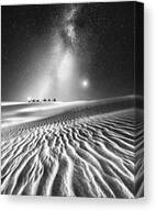 Camel Caravan Under Starry Night Canvas Print