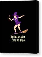 My Broomstick Runs On Wine Halloween Witch Canvas Print